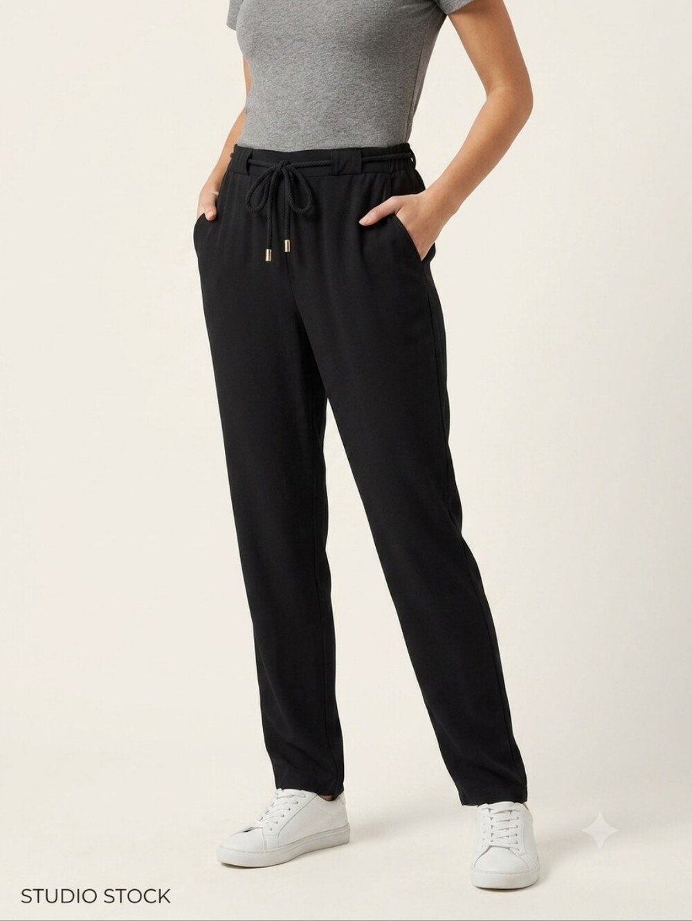 Karl Lagerfeld Paris High Rise Rayon Drawstring Pants Black Small Quiet Luxury